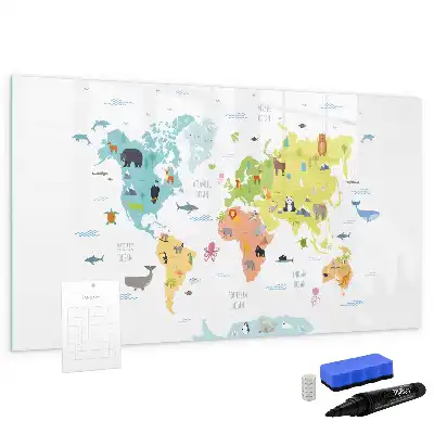 Lavagna magnetica per disegnare con mappa del mondo raffigurante animali