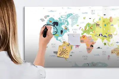 Lavagna magnetica per disegnare con mappa del mondo raffigurante animali