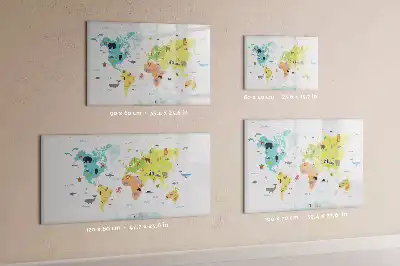 Lavagna magnetica per disegnare con mappa del mondo raffigurante animali