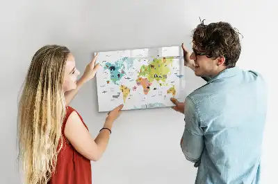 Lavagna magnetica per disegnare con mappa del mondo raffigurante animali