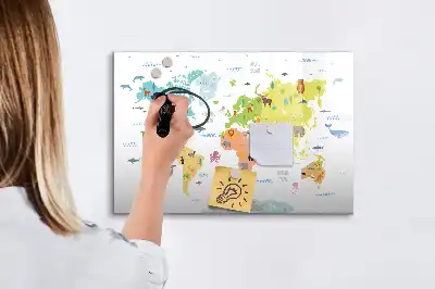 Lavagna magnetica per disegnare con mappa del mondo raffigurante animali