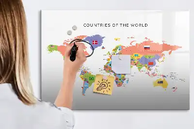 Lavagna magnetica con mappa del mondo e bandiere