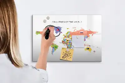 Lavagna magnetica con mappa del mondo e bandiere