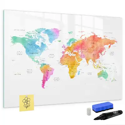 Lavagna magnetica per disegnare motivo mappa del mondo ad acquerello
