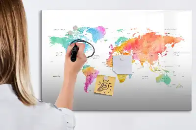 Lavagna magnetica per disegnare motivo mappa del mondo ad acquerello