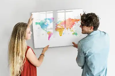 Lavagna magnetica per disegnare motivo mappa del mondo ad acquerello