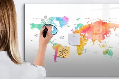 Lavagna magnetica per disegnare motivo mappa del mondo ad acquerello