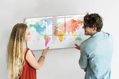Lavagna magnetica per disegnare motivo mappa del mondo ad acquerello