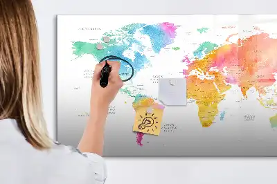 Lavagna magnetica per disegnare motivo mappa del mondo ad acquerello