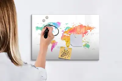Lavagna magnetica per disegnare motivo mappa del mondo ad acquerello