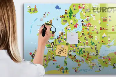 Lavagna magnetica per disegnare mappa del mondo con bandiere