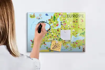 Lavagna magnetica per disegnare mappa del mondo con bandiere