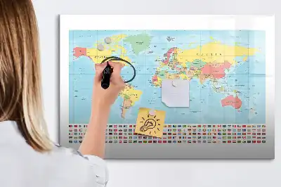 Mappa geografica del mondo lavagna magnetica per scrivere