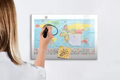 Mappa geografica del mondo lavagna magnetica per scrivere