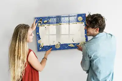 Lavagna magnetica per disegnare pianificatore settimanale con design cosmico