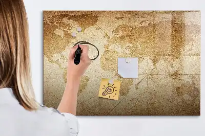 Lavagna magnetica da parete mappa del mondo in stile vintage