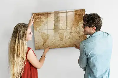 Lavagna magnetica da parete mappa del mondo in stile vintage