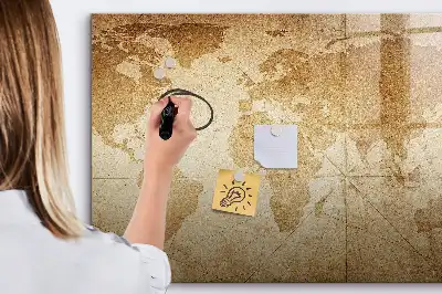 Lavagna magnetica da parete mappa del mondo in stile vintage