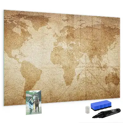Lavagna magnetica da parete mappa del mondo in stile vintage
