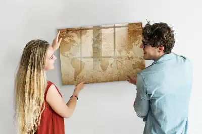 Lavagna magnetica da parete mappa del mondo in stile vintage
