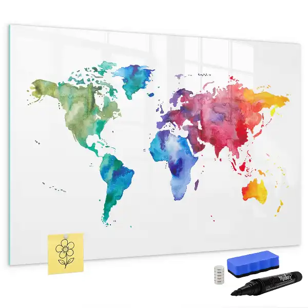 Mappa del mondo ad acquerello con lavagna magnetica per scrivere