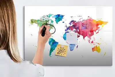 Mappa del mondo ad acquerello con lavagna magnetica per scrivere