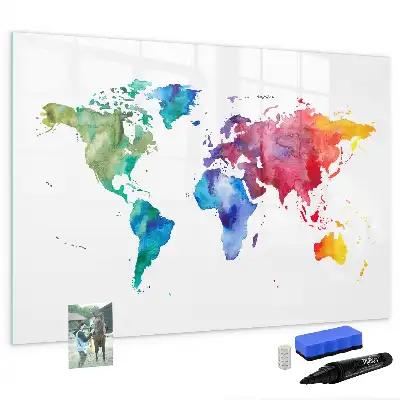 Mappa del mondo ad acquerello con lavagna magnetica per scrivere