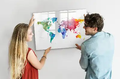 Mappa del mondo ad acquerello con lavagna magnetica per scrivere