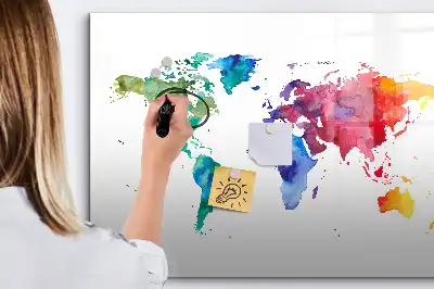 Mappa del mondo ad acquerello con lavagna magnetica per scrivere