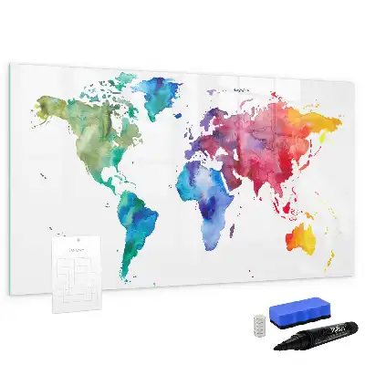 Mappa del mondo ad acquerello con lavagna magnetica per scrivere