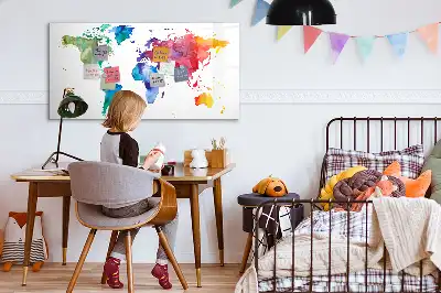 Mappa del mondo ad acquerello con lavagna magnetica per scrivere