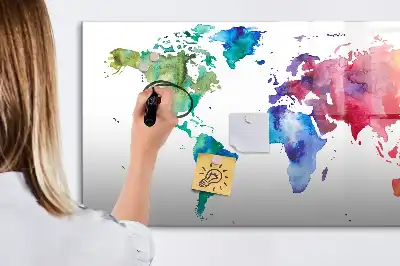 Mappa del mondo ad acquerello con lavagna magnetica per scrivere