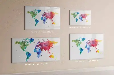 Mappa del mondo ad acquerello con lavagna magnetica per scrivere