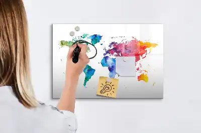 Mappa del mondo ad acquerello con lavagna magnetica per scrivere