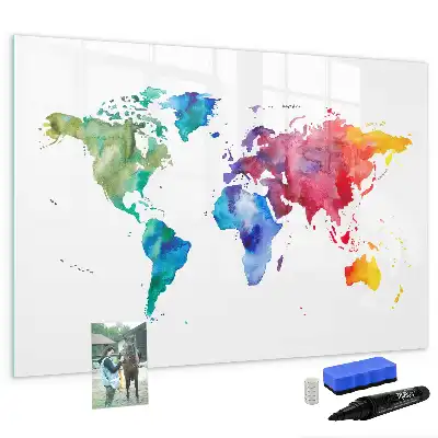 Mappa del mondo ad acquerello con lavagna magnetica per scrivere