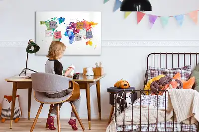 Mappa del mondo ad acquerello con lavagna magnetica per scrivere
