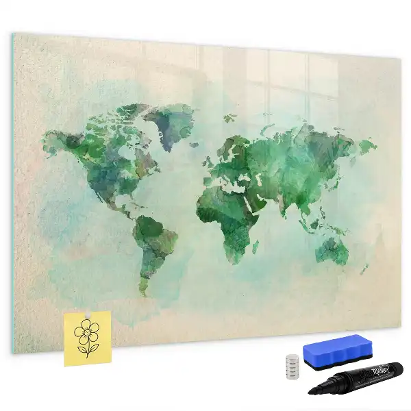 Mappa del mondo ad acquerello lavagna magnetica per scrivere