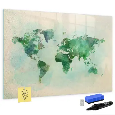 Mappa del mondo ad acquerello lavagna magnetica per scrivere