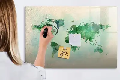 Mappa del mondo ad acquerello lavagna magnetica per scrivere