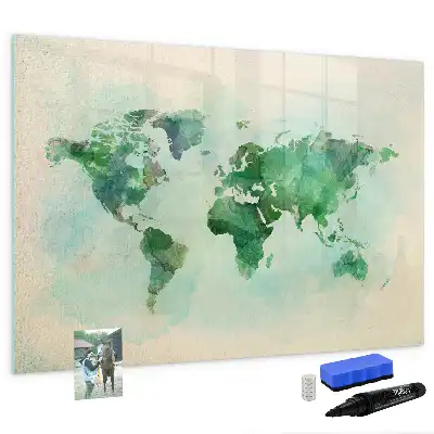 Mappa del mondo ad acquerello lavagna magnetica per scrivere