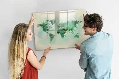 Mappa del mondo ad acquerello lavagna magnetica per scrivere