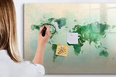 Mappa del mondo ad acquerello lavagna magnetica per scrivere