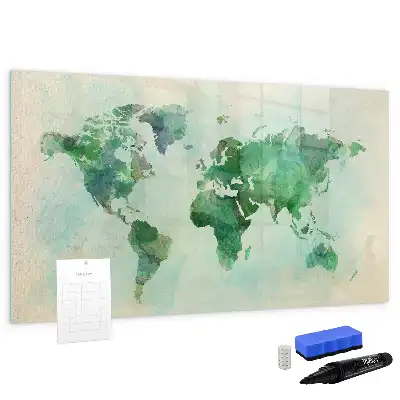 Mappa del mondo ad acquerello lavagna magnetica per scrivere