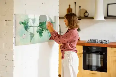 Mappa del mondo ad acquerello lavagna magnetica per scrivere
