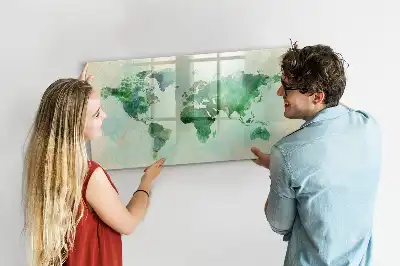 Mappa del mondo ad acquerello lavagna magnetica per scrivere