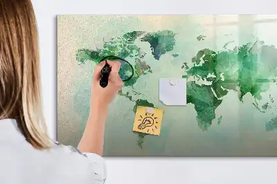 Mappa del mondo ad acquerello lavagna magnetica per scrivere