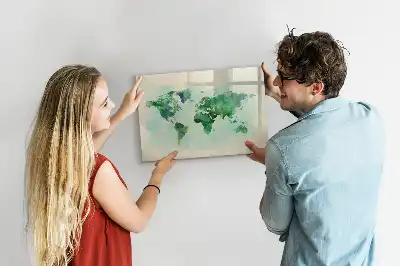 Mappa del mondo ad acquerello lavagna magnetica per scrivere