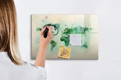 Mappa del mondo ad acquerello lavagna magnetica per scrivere