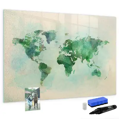 Mappa del mondo ad acquerello lavagna magnetica per scrivere