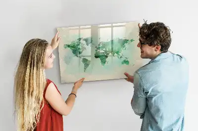 Mappa del mondo ad acquerello lavagna magnetica per scrivere